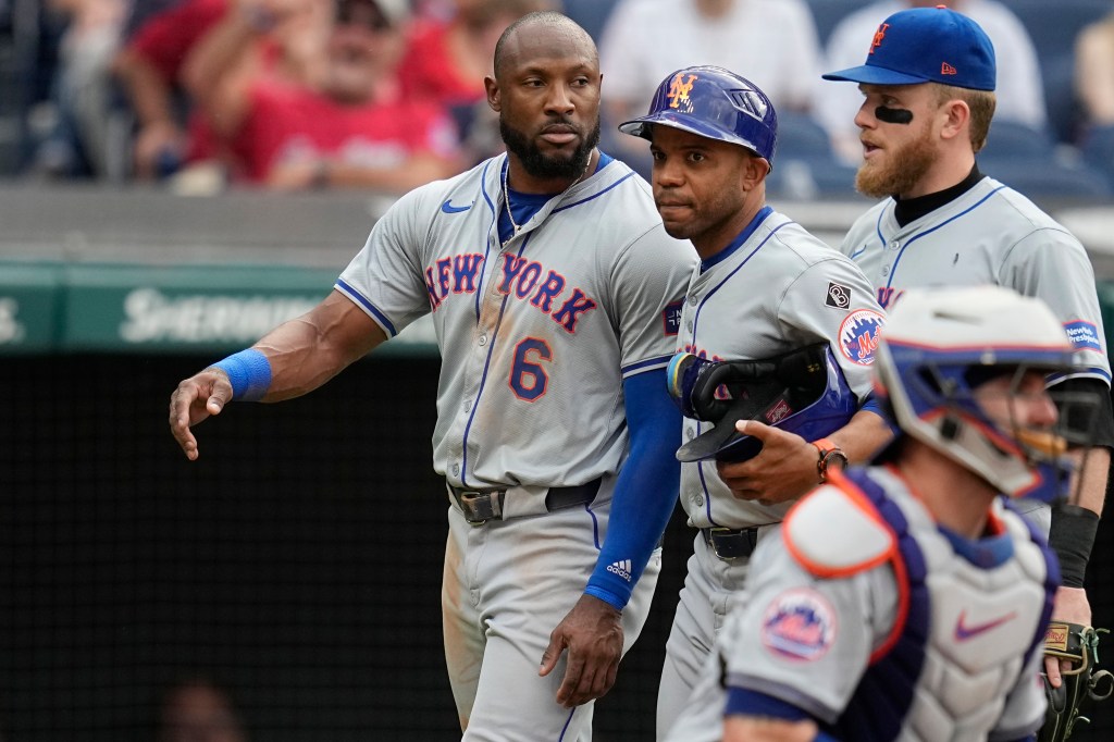 Starling Marte was ejected in the fourth inning of the Mets' game against the Guardians on Monday.