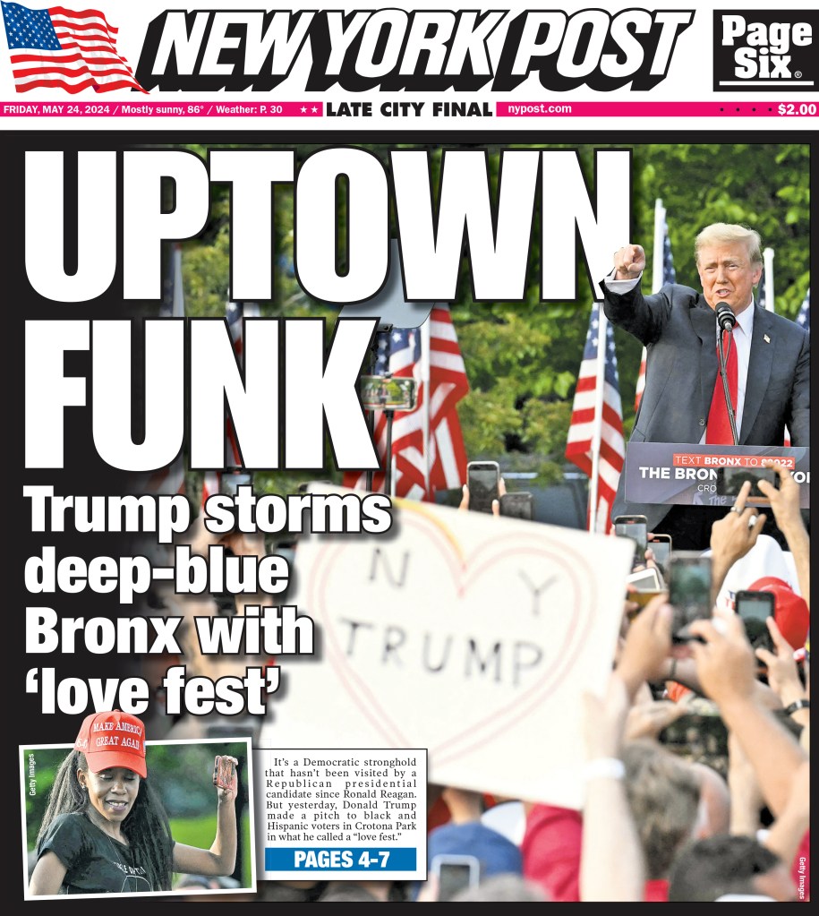 The Post's cover featuring Trump's rally in the Bronx.