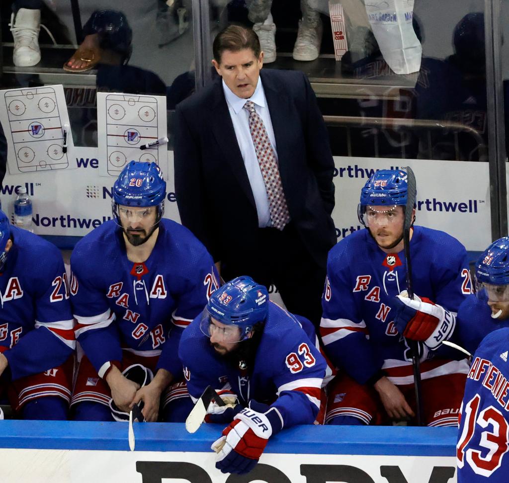 Peter Laviolette and his team react during their game against the Florida Panthers in the third period.