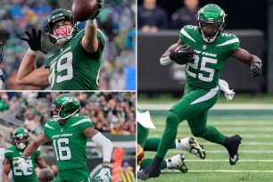Jeremy Ruckert, Israel Abanikanda and Jason Brownlee (clockwise from top left) are in line for bigger roles with the Jets in 2024.