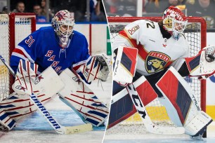 The Rangers' Igor Shesterkin and the Panthers' Sergei Bobrovsky in the net.