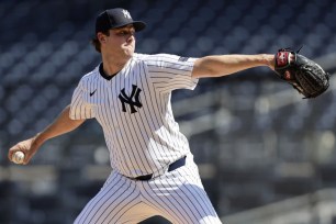 Gerrit Cole throws a pitch during a bullpen session earlier in the month.