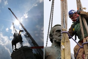composite of installing confederate statue