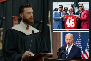 Harrison Butker was critical of President Biden at Benedictine College commencement speech