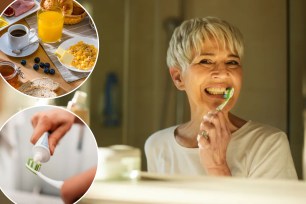 A woman brushing her teeth