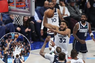 Karl-Anthony Towns and Anthony Edwards (inset) combined for 54 points in the Timberwolves' 105-100 Game 4 win over the Mavericks.