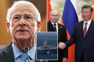 Composite image: Roger Wicker, Xi Jinping, Vladimir Putin, warship