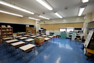 An empty classroom at Yung Wing School PS 124  in Sept. 2021.