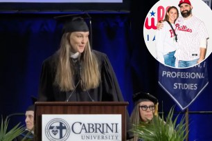 Kylie Kelce delivered a commencement speech for the final graduating class of her alma mater, Cabrini University.