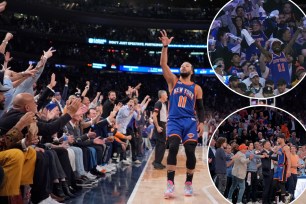 Knicks fans celebrat during Game 5 win over Pacers