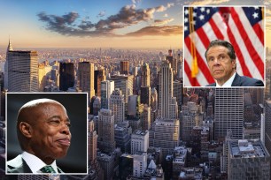 Eric Adams and Andrew Cuomo NYC skyscape