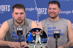 Luka Doncic froze when his press conference was briefly paused due to what sounded like moaning noises after Game 2 of the Mavericks-OKC Thunder second-round playoff series. 