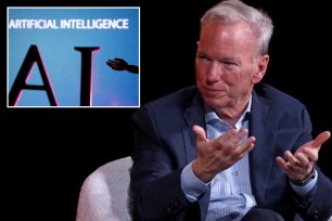 Eric Schmidt appears on a panel with an inset of AI