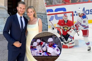 Wife of Rangers' Alex Wennberg celebrates his game-winning goal vs. Panthers