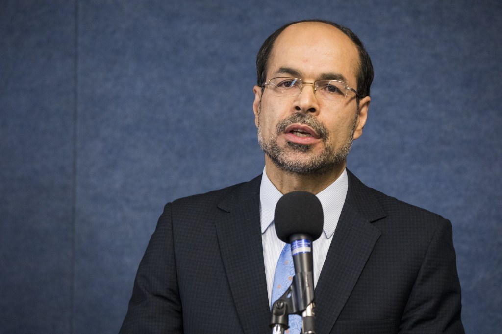 Nihad Awad, Executive Director of the Council on American-Islamic Relations, speaking at a press conference in opposition to potential U.S. embassy move to Jerusalem