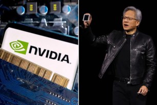 Nvidia logo and CEO Jensen Huang