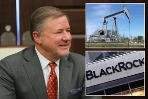 Oklahoma AG Gentner Drummond, BlackRock logo, oil pumpjack