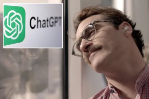 Joaquin Phoenix in "Her" and ChatGPT logo