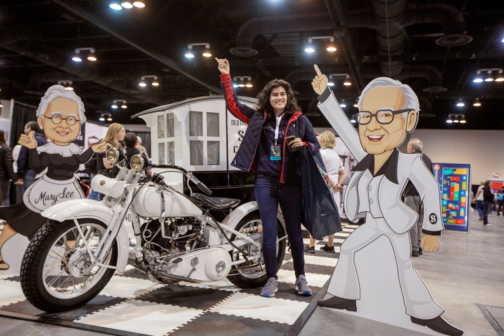 Howard Graham Buffett gesturing at Berkshire Hathaway annual meeting in Omaha, Nebraska, U.S. on May 5, 2023