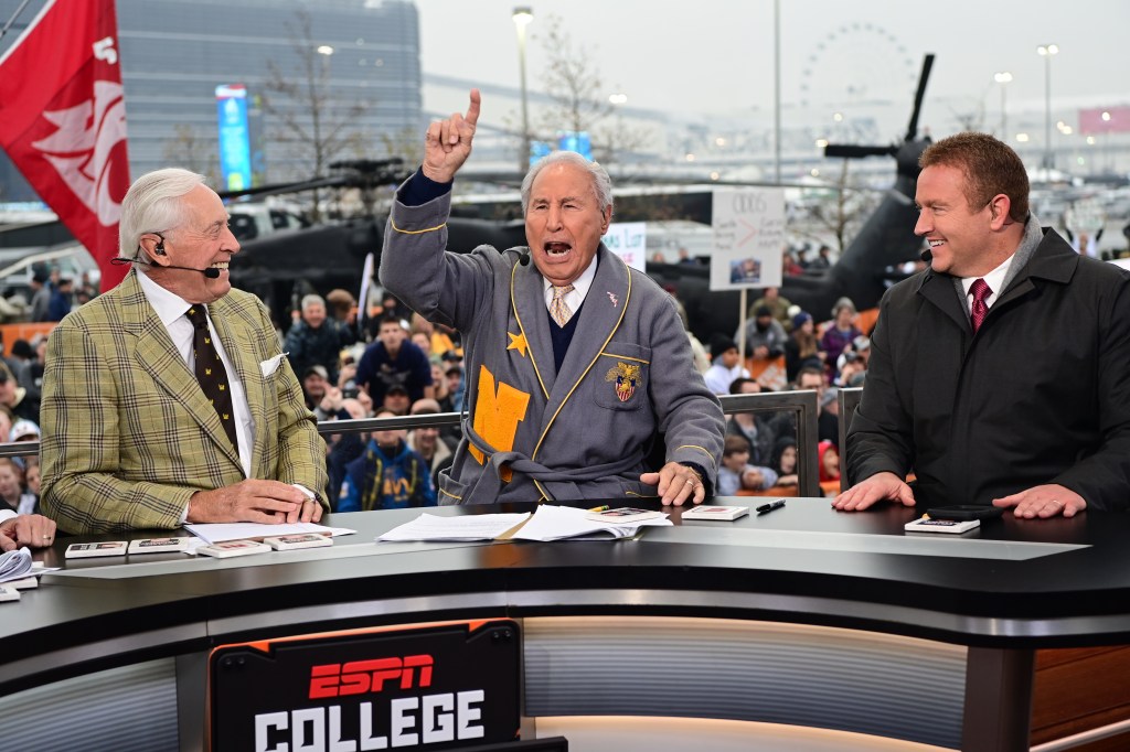 Pete Dawkins, Lee Corso and Kirk Herbstreit on the set of 'College GameDay' at MetLife Stadium in East Rutherford, NJ on December 11, 2021. 