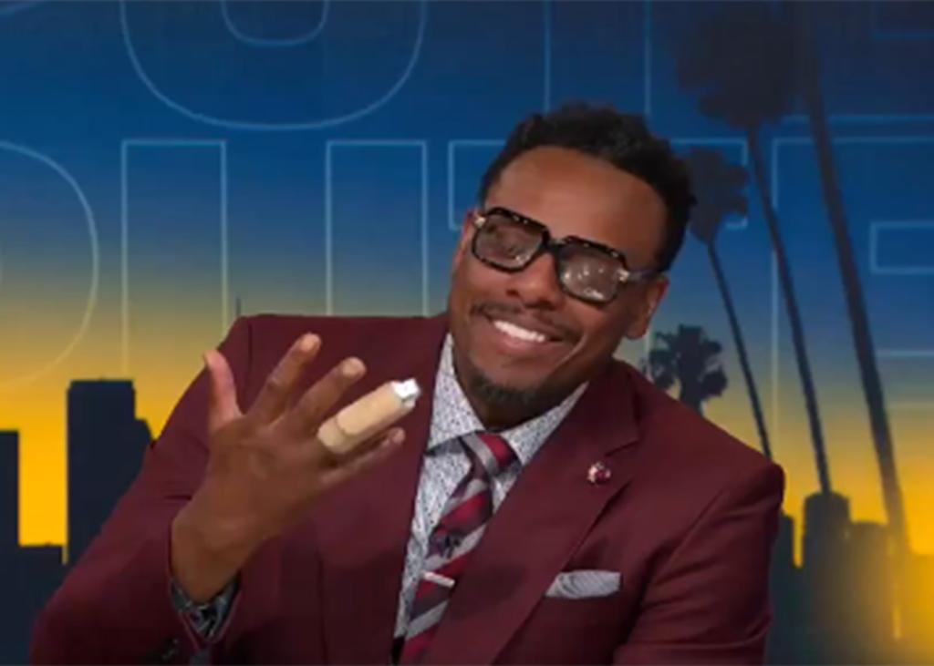 Paul Pierce shows his finger after surgery during and episode of "Undisputed" on May 20, 2024. 