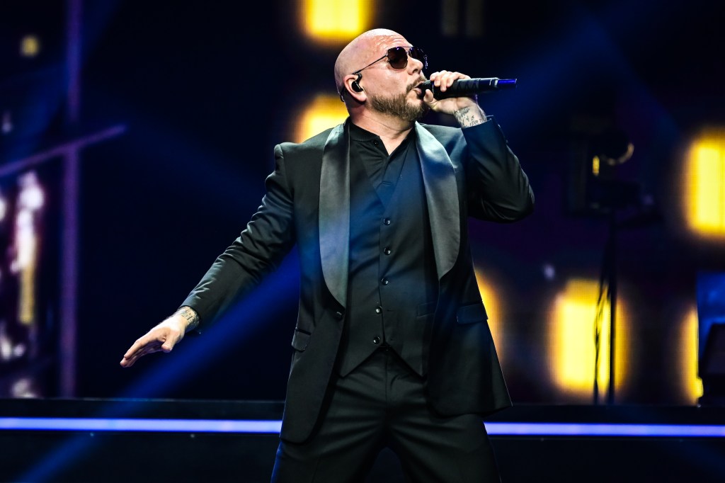  Pitbull performs during The Trilogy Tour at Bridgestone Arena on February 28, 2024 in Nashville, Tennessee. 