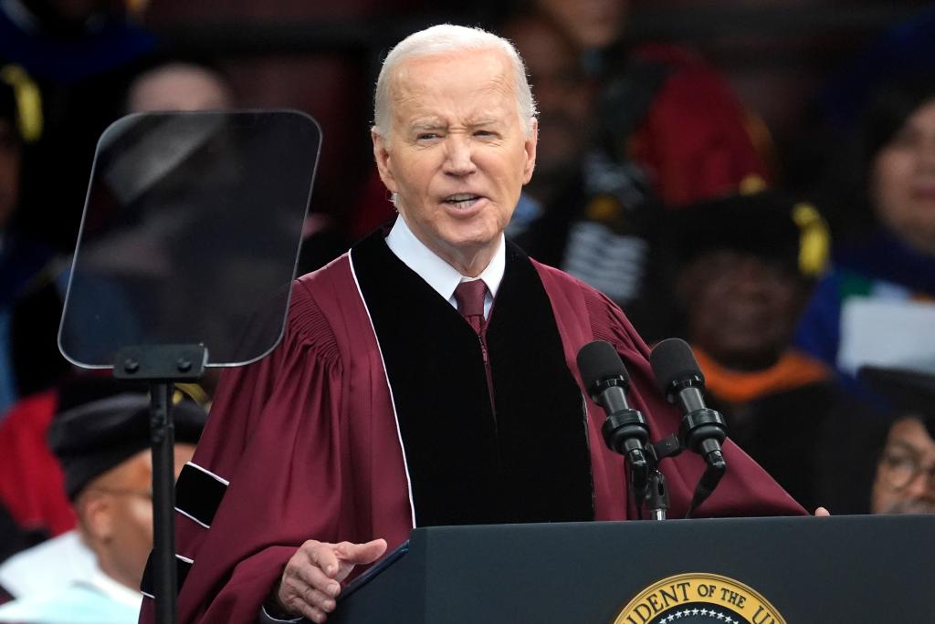 President Joe Biden giving a commencement speech to graduates at Morehouse College, Atlanta.