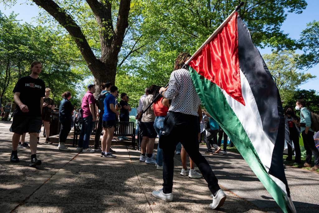Anti-Israel protesters on the campus of Rutgers University in New Brunswick, New Jersey on May 2, 2024.