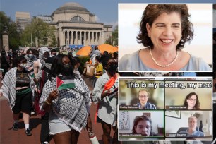 Protestors gathered at a pro-Palestinian encampment on the lawn of Columbia University, including Giuseppe Mascitelli, following an issued deadline with visible NYPD presence.