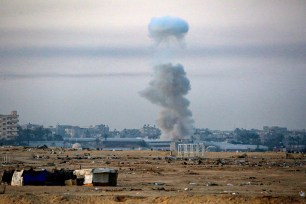 Smoke billows following Israeli bombardment in Rafah in the southern Gaza Strip on May 31, 2024.