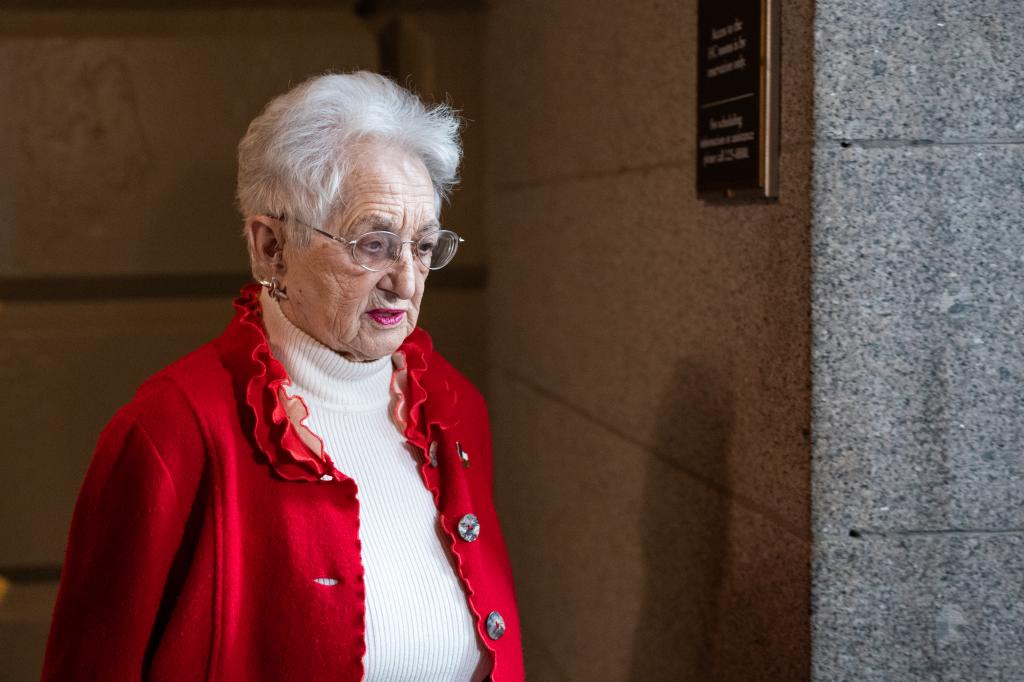 Rep. Virginia Foxx, R-N.C., arrives for the House Republican Conference caucus meeting in the Capitol on Wednesday, February 14, 2024.