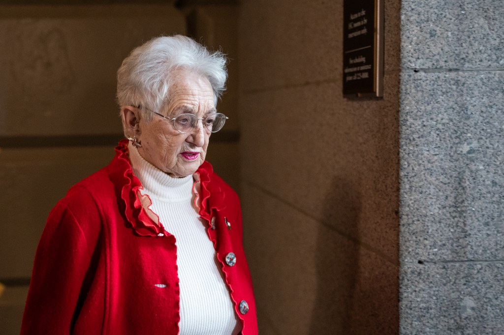 Rep. Virginia Foxx, R-N.C., arrives for the House Republican Conference caucus meeting in the Capitol on Wednesday, February 14, 2024.