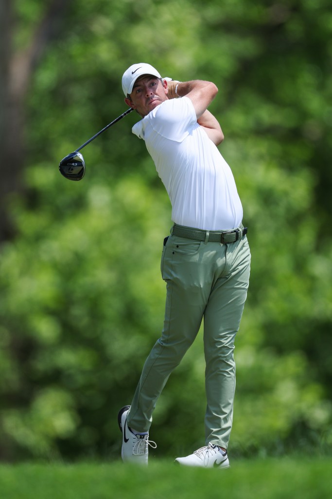 Rory McIlroy of Northern Ireland plays his shot from the fifth tee during the final round of the 2024 PGA Championship at Valhalla Golf Club on May 19, 2024 in Louisville, Kentucky.  