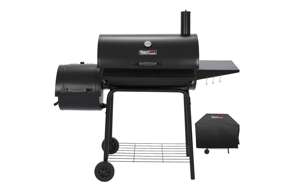 Royal Gourmet 30" Barrel Charcoal Grill with Smoker, Side Table and Cover
