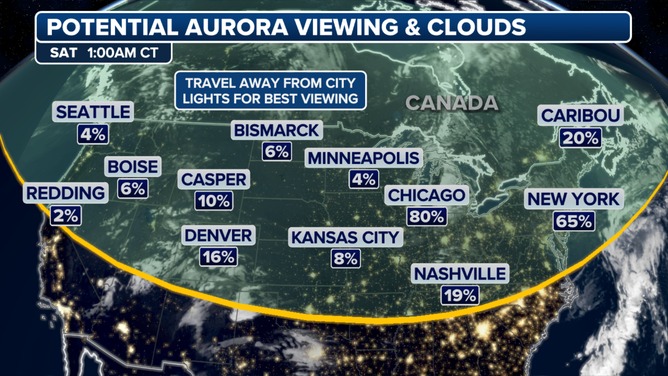 The northern lights will be able to be viewed as far south as Alabama on Friday night.
