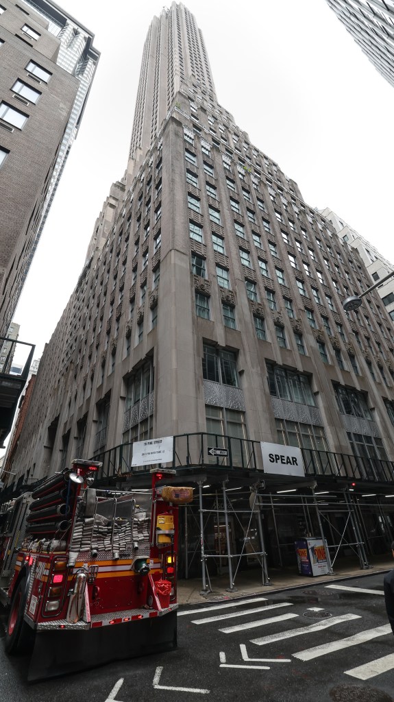 The tiles came off the facade of 70 Pine Street during the storm.