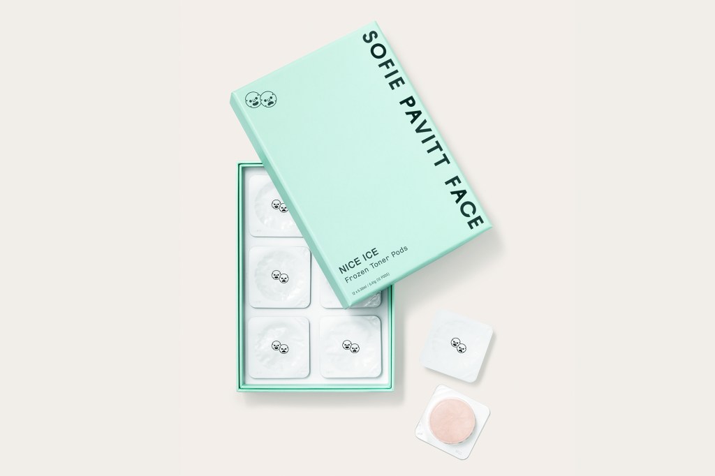 A box of ice cubes related to Sofie Pavitt's toner pad, courtesy of the brand