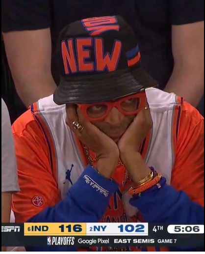 Spike Lees was not happy watching his Knicks loss to the Pacers in Game 7.