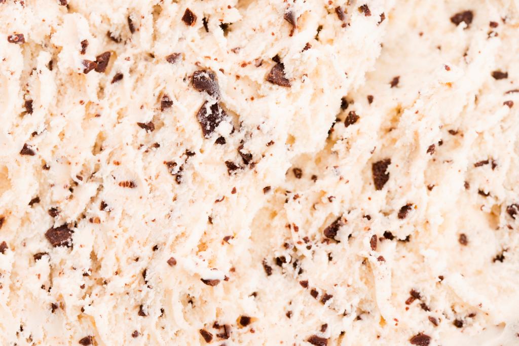 Close-up view of vanilla straciatella ice cream with chocolate chips