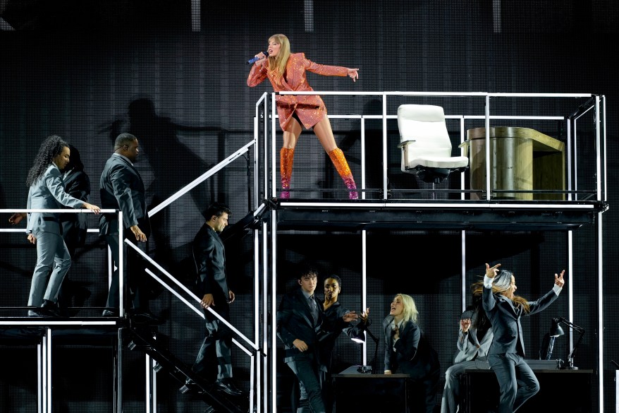 Taylor Swift performs onstage during The Eras Tour in Paris, France.