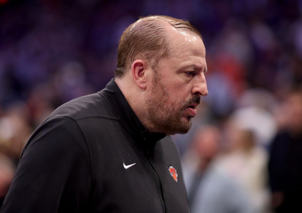 Head coach Tom Thibodeau of the New York Knicks walks off the court after losing to the Indiana Pacers 130-109 in Game Seven of the Eastern Conference Second Round Playoffs at Madison Square Garden on May 19, 2024 in New York City.