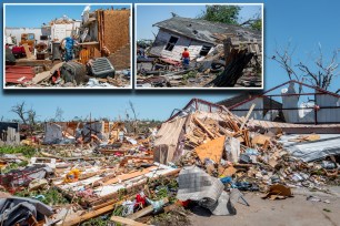 Destroyed homes following a tornado on May 07, 2024