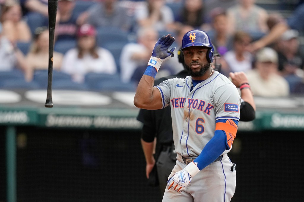 Starling Marte was ejected in the fourth inning of the Mets' game against the Guardians on Monday.