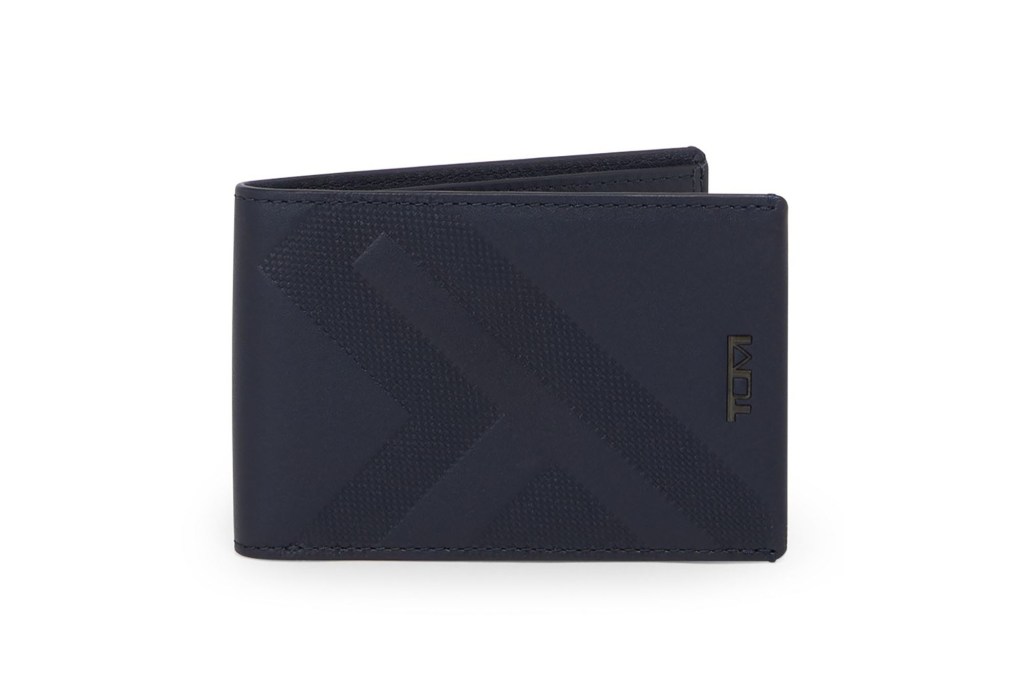 A black wallet on a white background