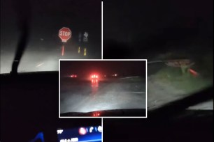 Two women were recording video late Saturday night when a tornado crossed the road they were driving near Valley View, Texas.