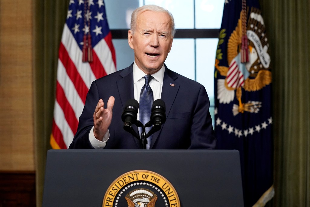 President Joe Biden delivers remarks on his plan to withdraw American troops from Afghanistan, at the White House, Washington, U.S., April 14, 2021. 