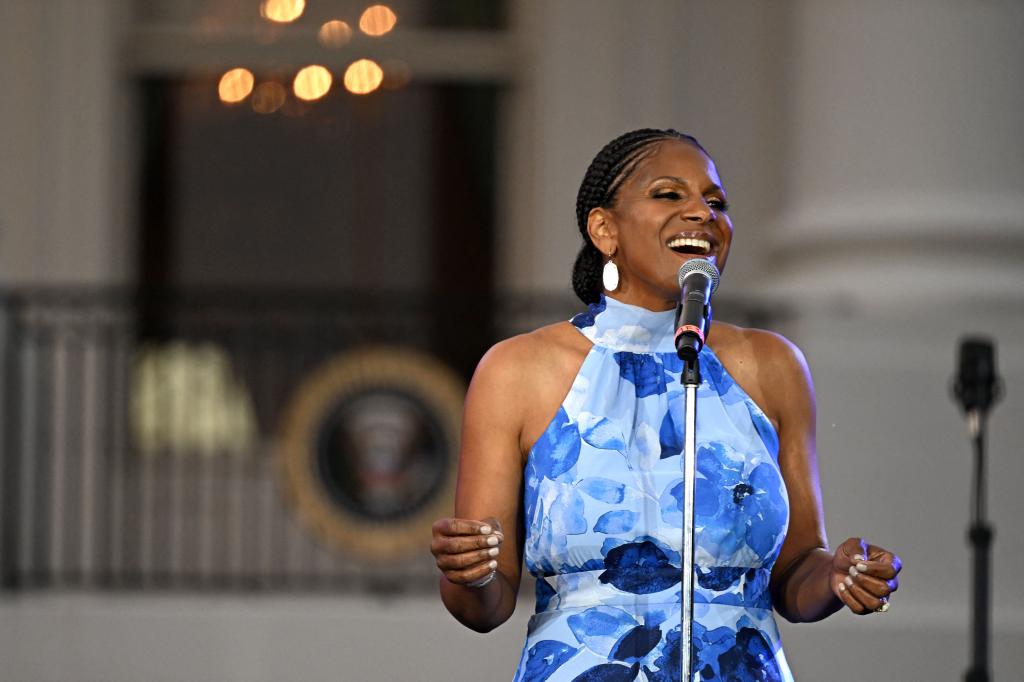 Audra McDonald performs during a Juneteenth concert on the South Lawn of the White House in Washington, DC, on June 13, 2023. 