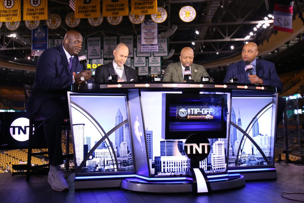 TNT's popular 'Inside the NBA' studio program features Ernie Johnson, Shaquille O'Neal, Charles Barkley and Kenny Smith.