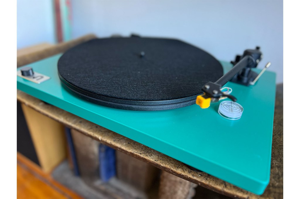 A record player on a table