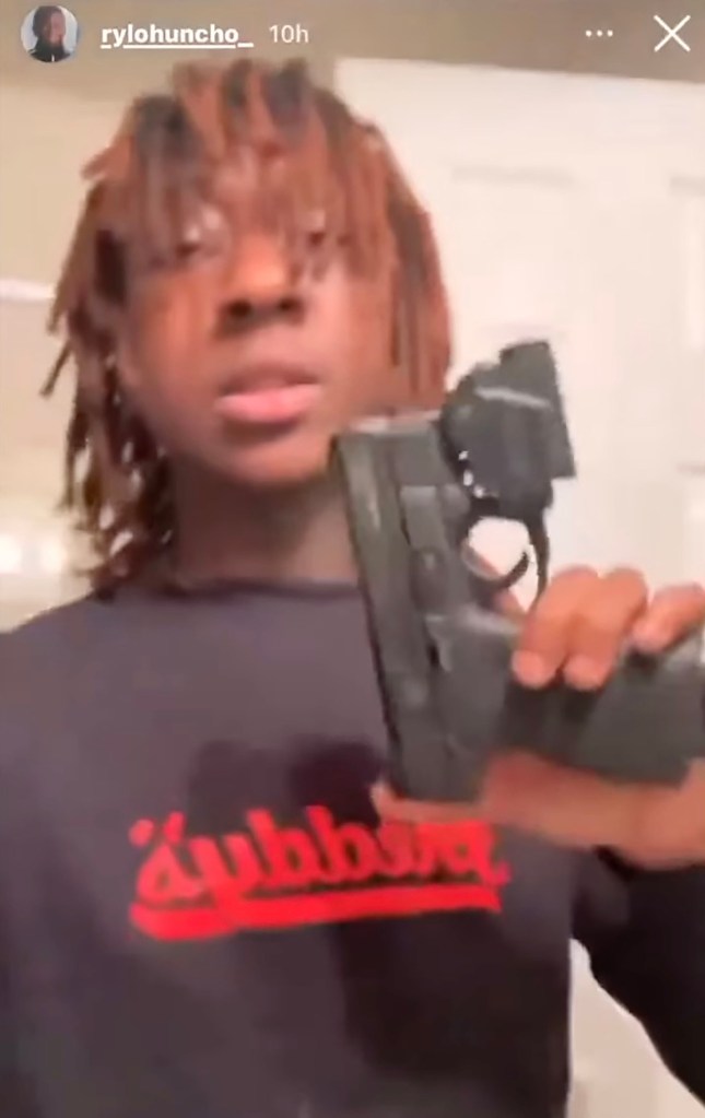 Rylo Hucho, 17, displaying the gun in his video
